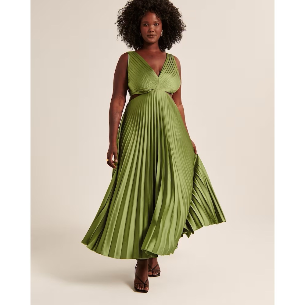 Abercrombie satin pleated cutout maxi dress